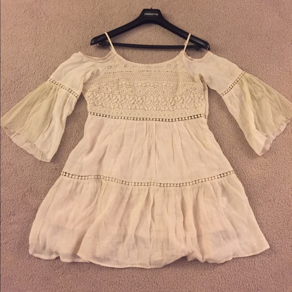 Lace cold shoulder dress.